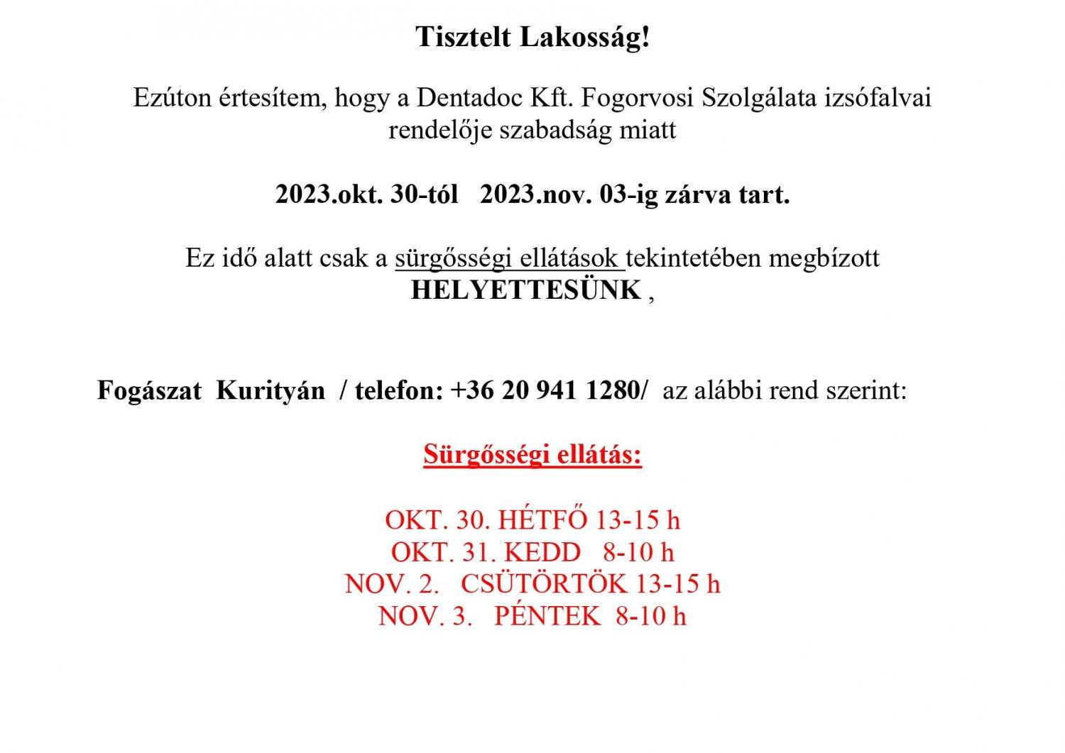 Tisztelt Lakosság!