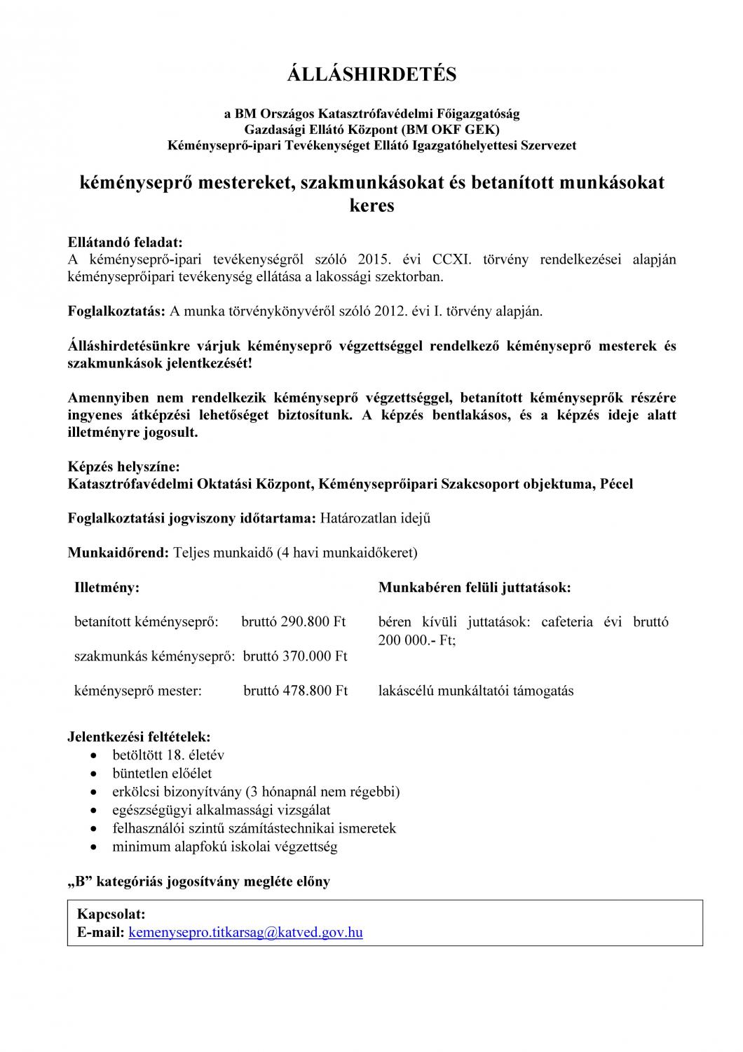 Álláshirdetés - kéményseprő