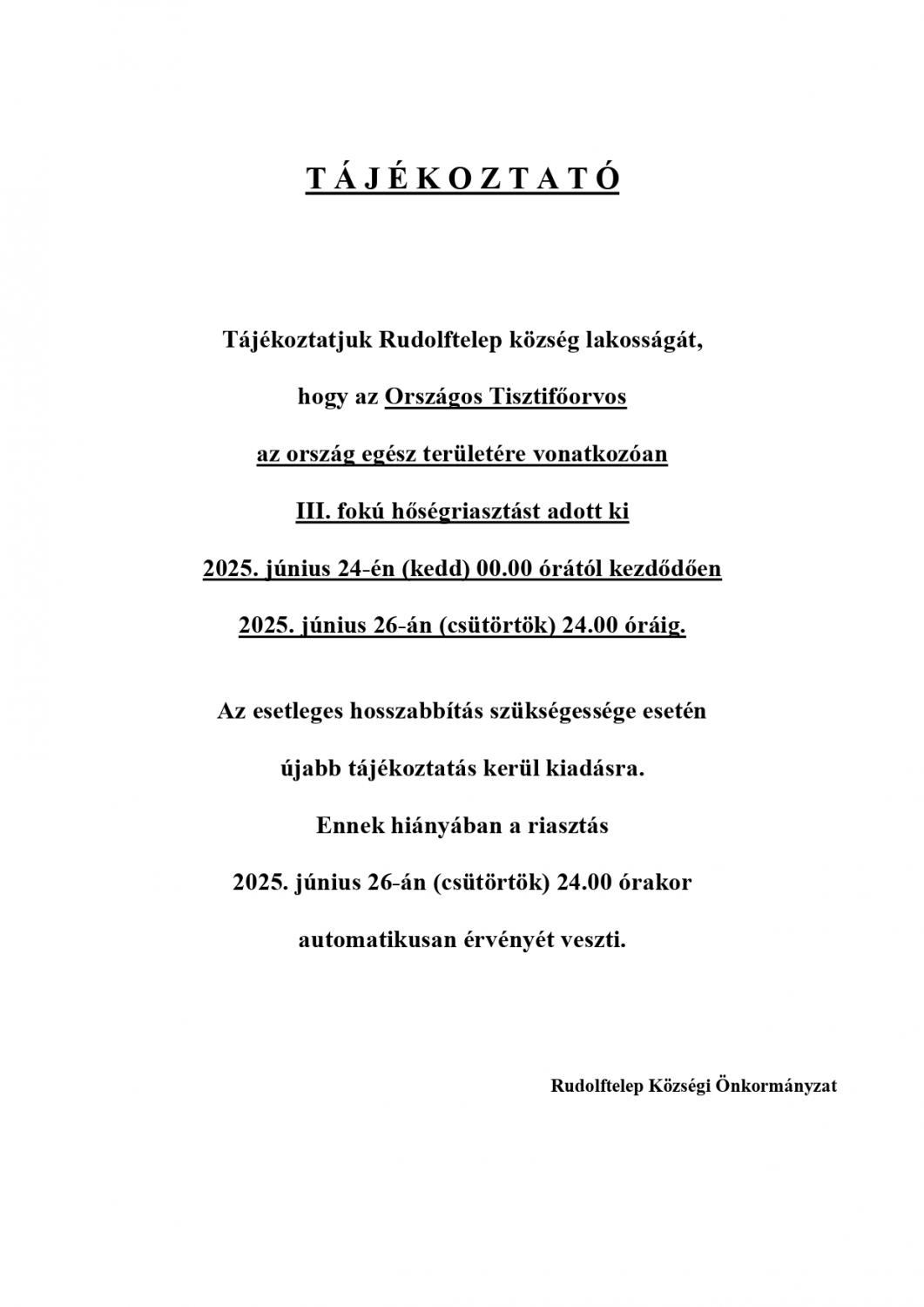 Tisztelt Lakosság!