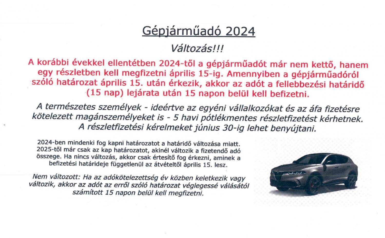 GÉPJÁRMŰADÓ 2024! Változás!