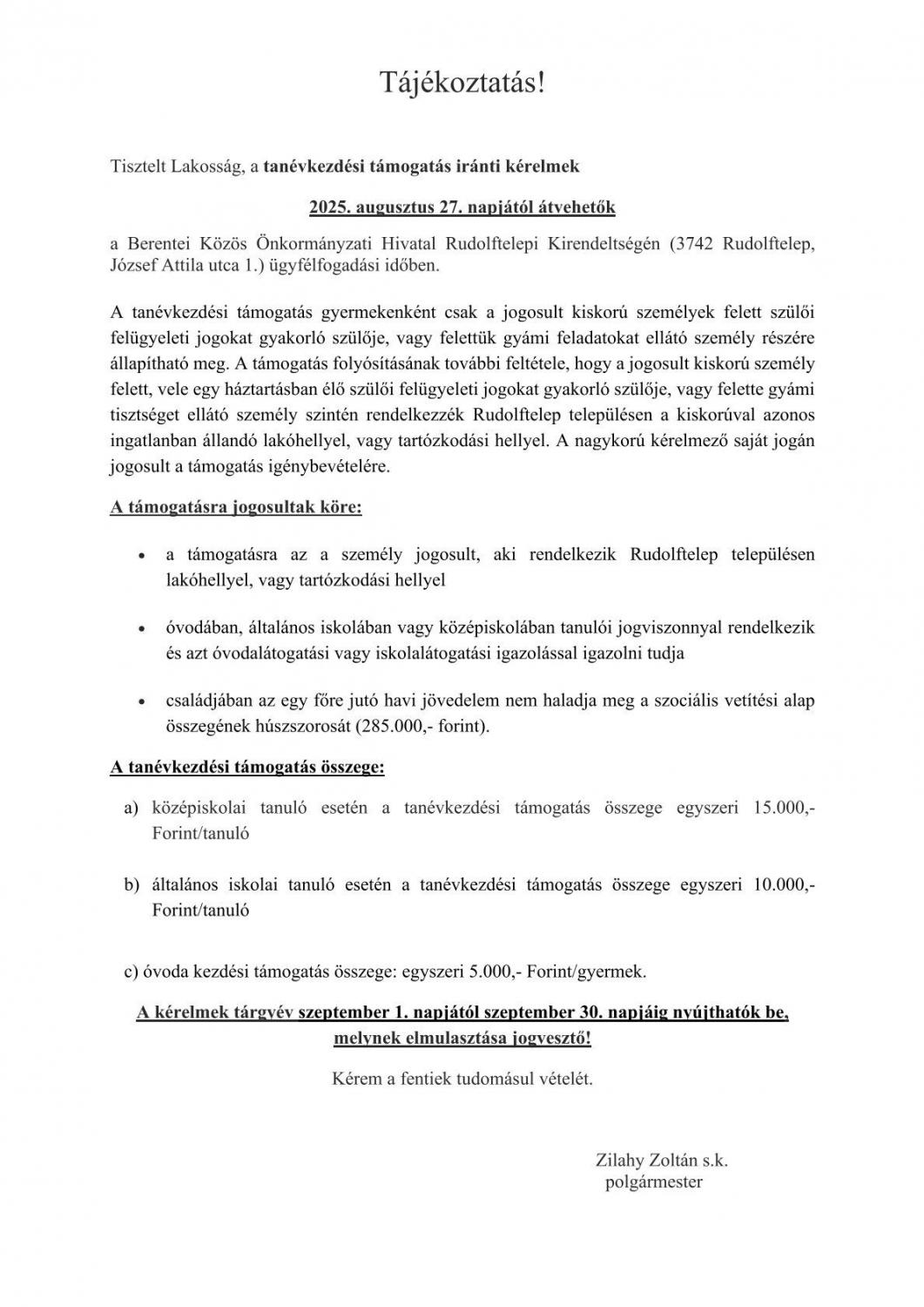 Tisztelt Lakosság!