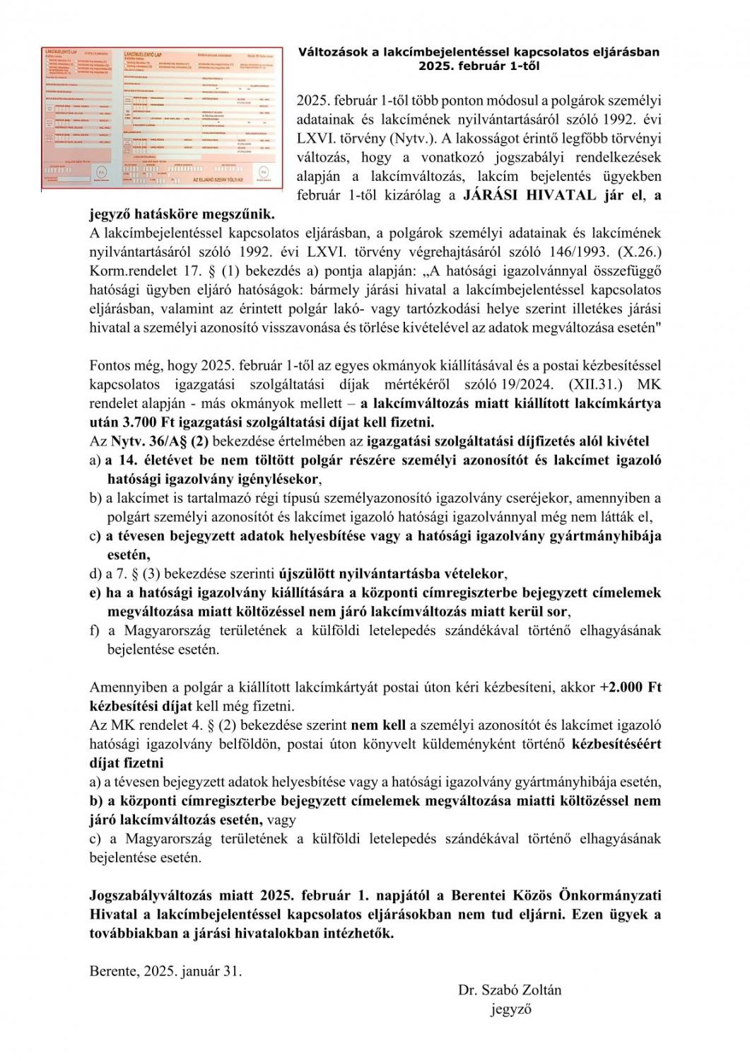 Tisztelt Lakosság!