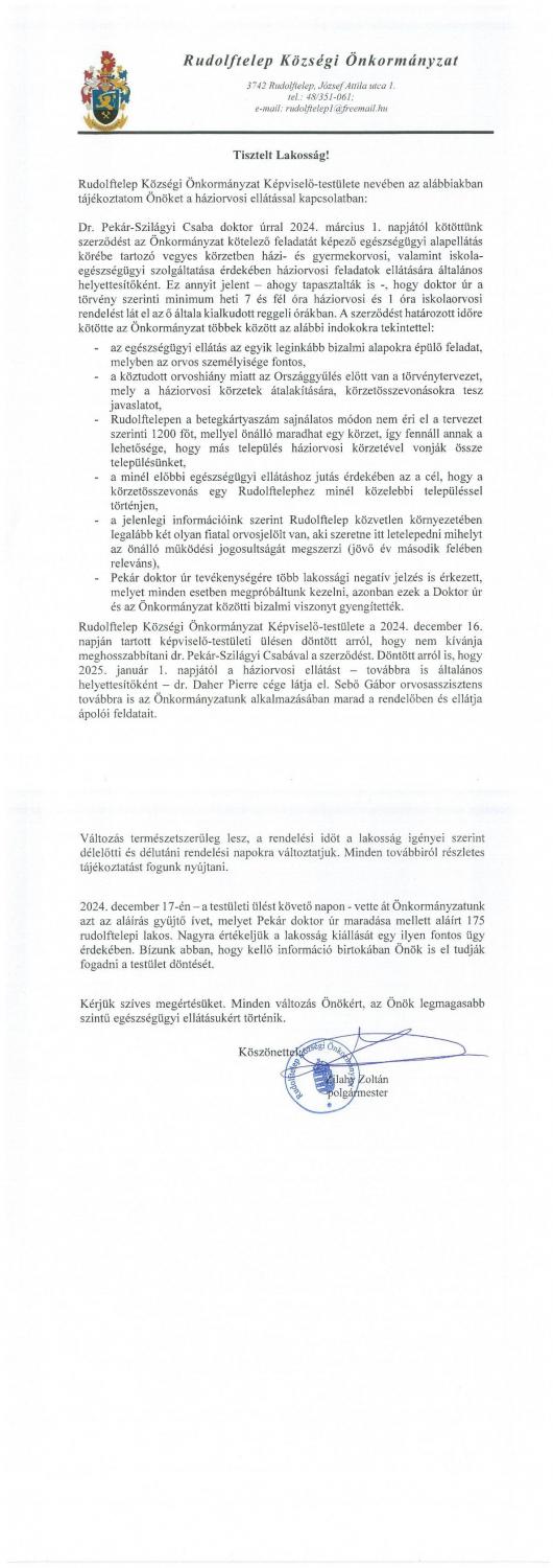 Tisztelt Lakosság!
