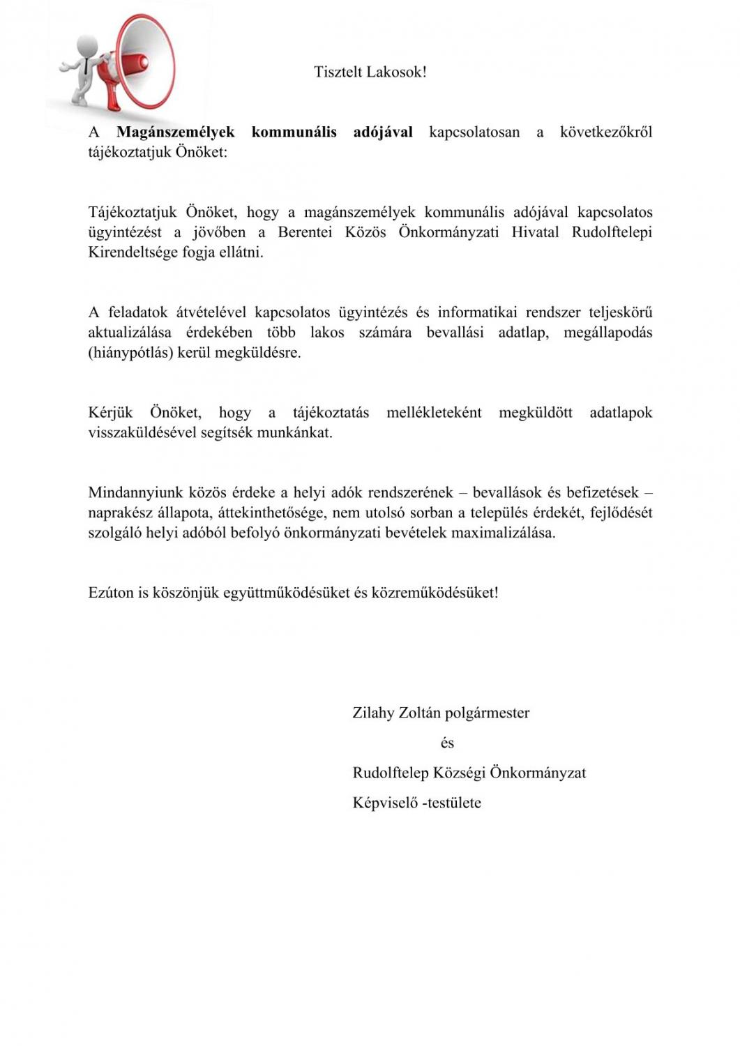 Tisztelt Lakosság!
