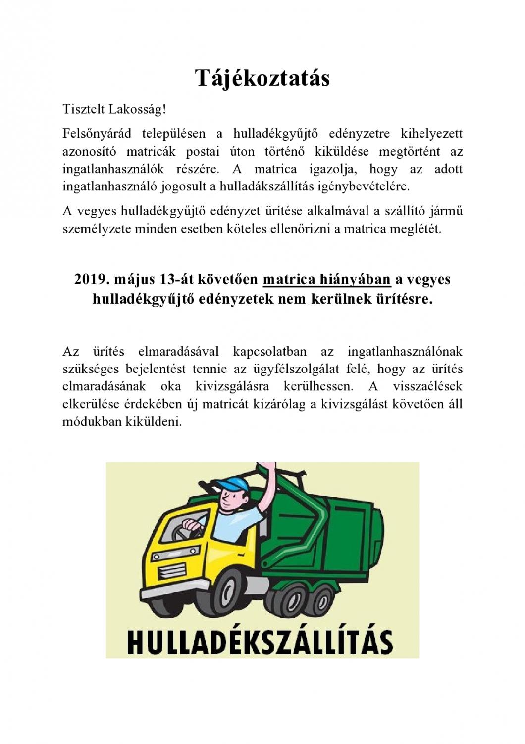 Hulladékszállítás 2019. május 13-át követően