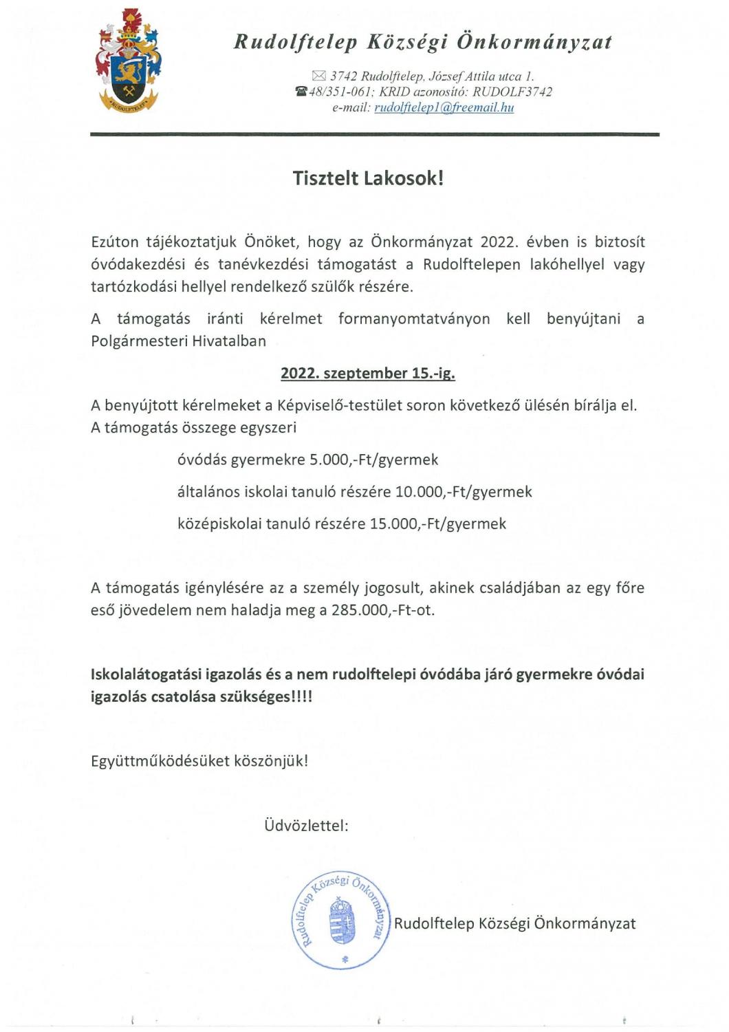 Tisztelt Lakosok!