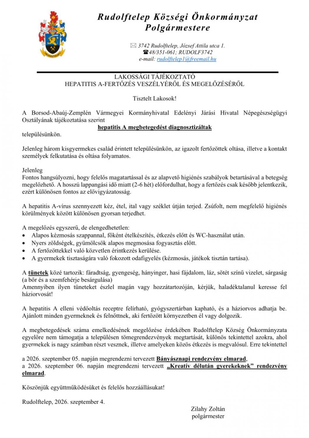 LAKOSSÁGI TÁJÉKOZTATÓ HEPATITIS A-FERTŐZÉS VESZÉLYÉRŐL ÉS MEGELŐZÉSÉRŐL