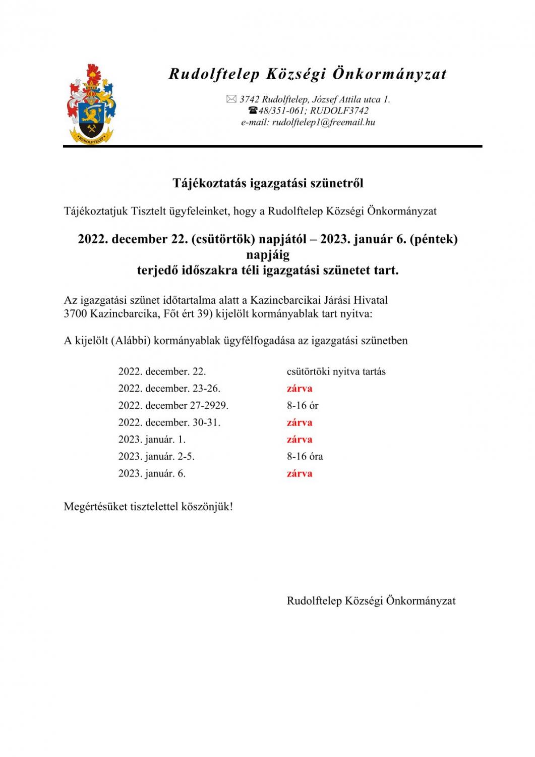 Tisztelt Lakosság!