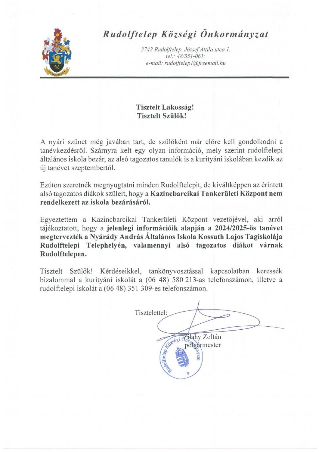 Tisztelt Lakosság!