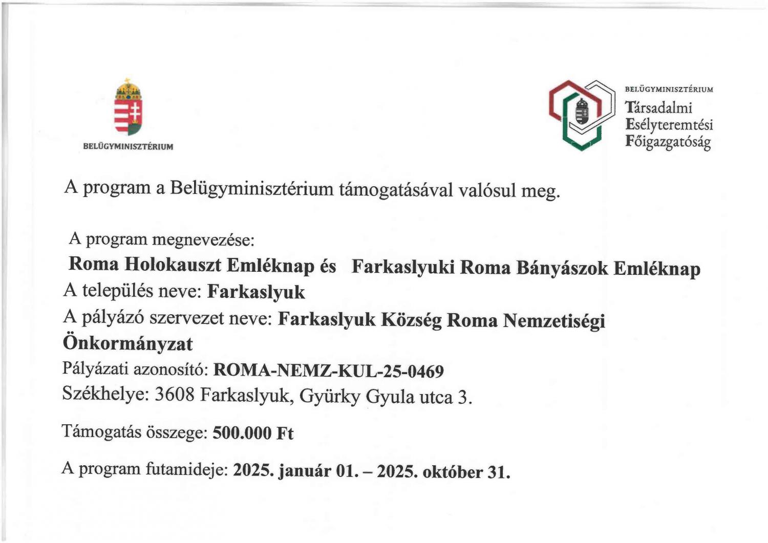 Roma Holokauszt Emléknap és Farkaslyuki Roma Bányászok Emléknap